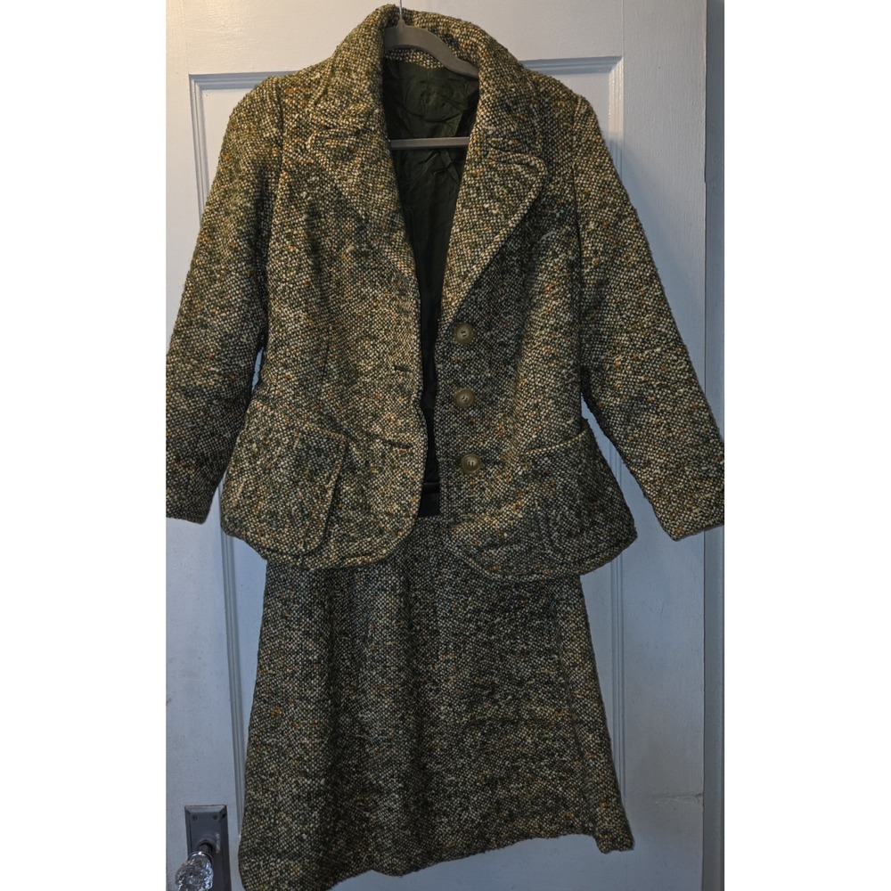 True Vintage Handmade Womens Wool Suit. Green. Jacket. Skirt